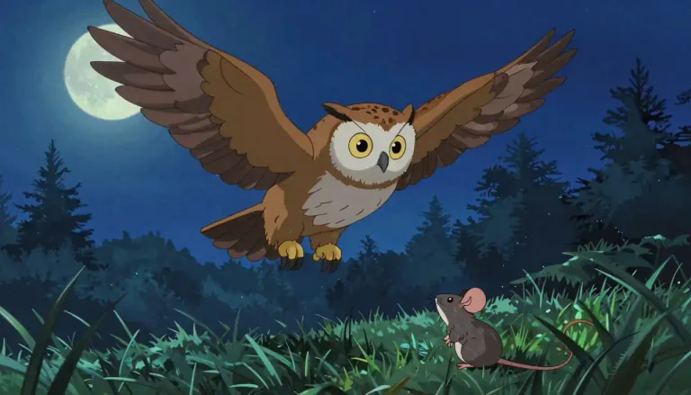 Visual representation of "owl" - A bird that usually flies at night and eats small animals
