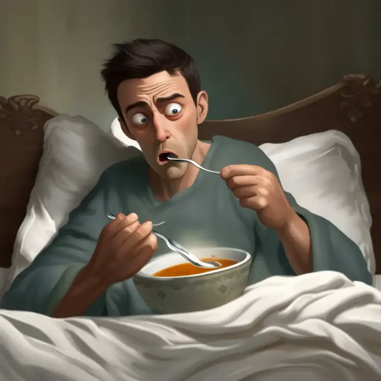 Visual representation of "keep down" - To manage to swallow food or drink without vomiting, especially when you are feeling sick.