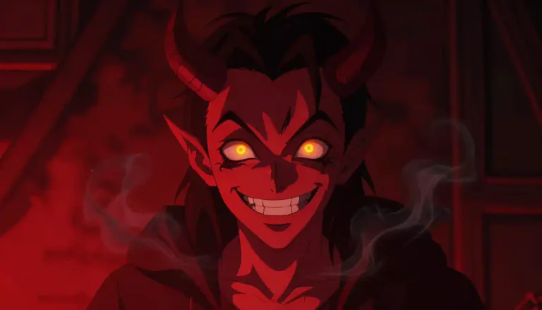 Visual representation of "devilish" - Related to the devil or evil in nature, wicked