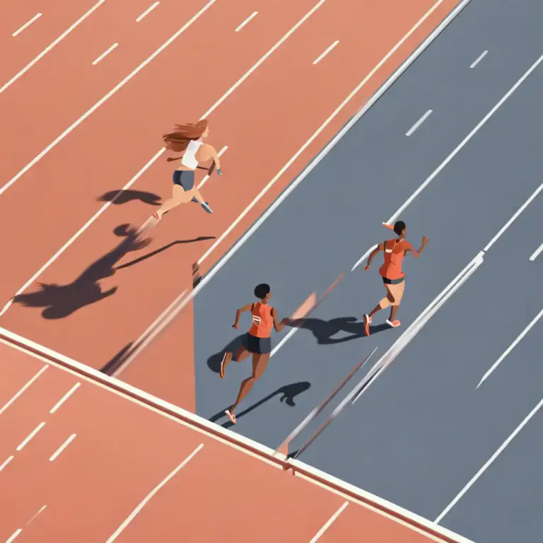 Visual representation of "keep up with" - To continue at the same speed or level as another person or thing.