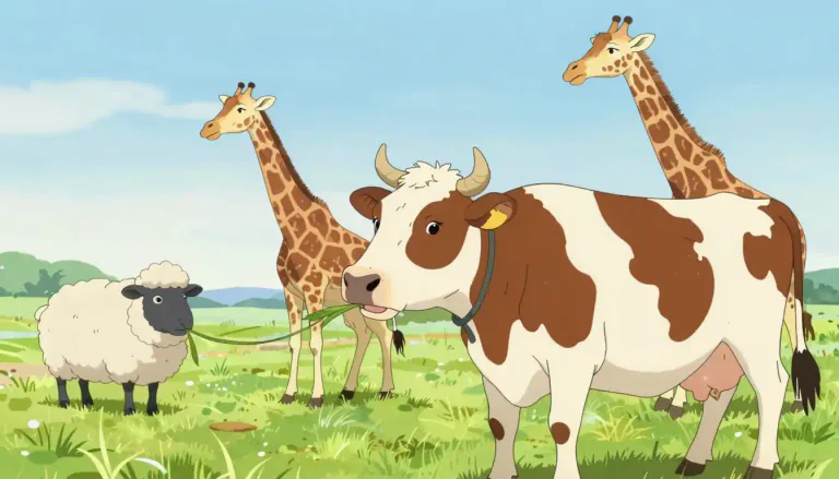 Visual representation of "ruminant" - An animal that chews the cud, like cows, sheep, or giraffes.