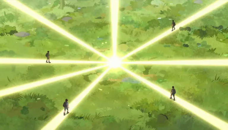 Visual representation of "divergent" - Moving or extending in different directions from a common point