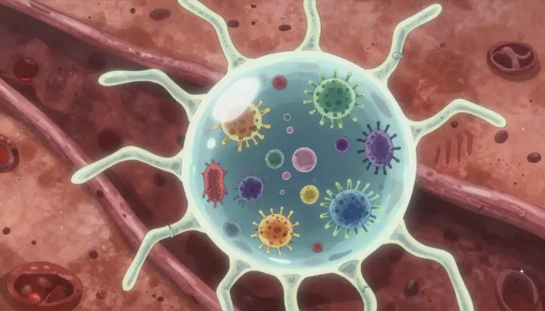 Visual representation of "phagocytosis" - Phagocytosis is the process by which certain cells in the body, called phagocytes, surround and digest harmful particles or microorganisms.