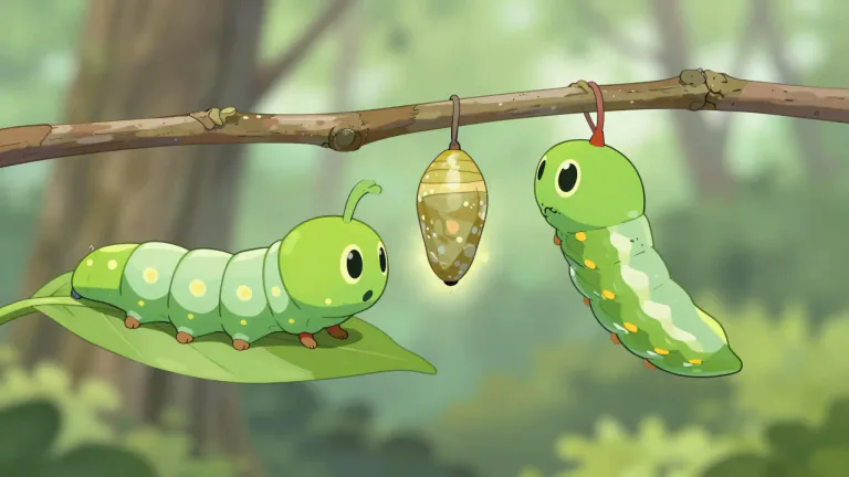 Visual representation of "pupate" - This is when an insect changes itself into a pupa to become an adult.