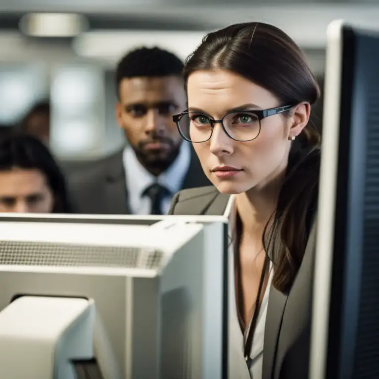 Visual representation of "be looking over your shoulder" - To keep an eye on a person to ensure they are acting properly.