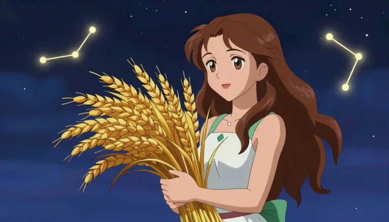 Visual representation of "virgo" - In astrology, Virgo is the sixth sign in the zodiac, represented by a girl holding a bunch of grain, believed to affect people born between August 23 and September 22.