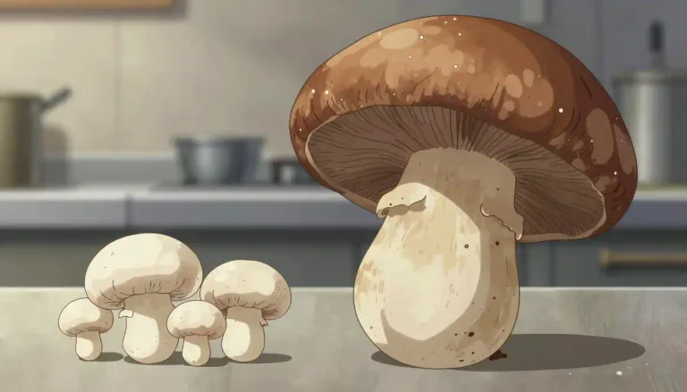 Visual representation of "portabella" - A specific variety of Agaricus bisporus that is allowed to grow larger than the common button mushroom, resulting in a denser and more flavorful mushroom.