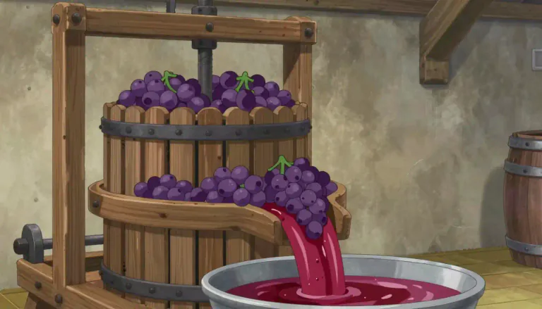 Visual representation of "winepress" - A winepress is a machine or device used to extract juice from grapes for winemaking.