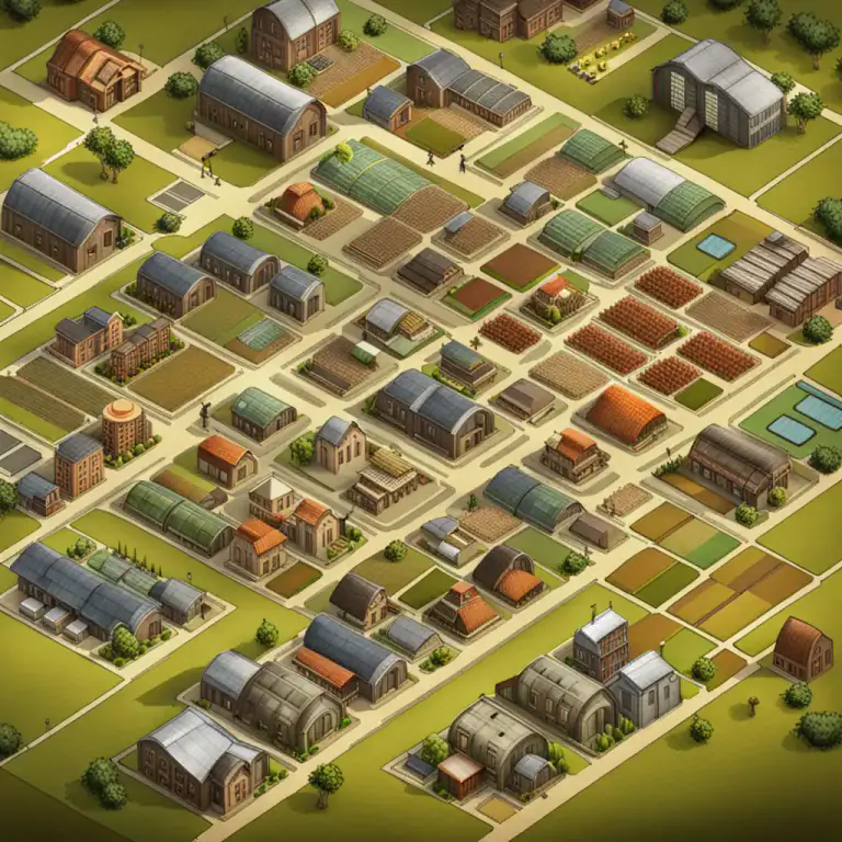 Visual representation of "zoning" - A policy that separates land development into agricultural, residential, commercial, and industrial areas.