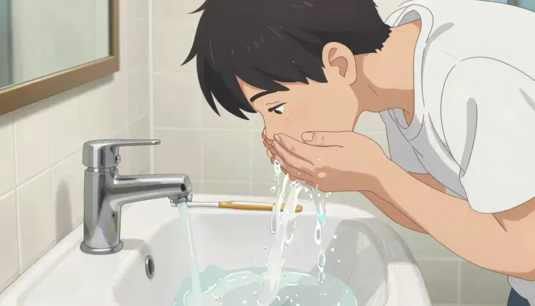 Visual representation of "rinse" - to wash something quickly, especially with water.