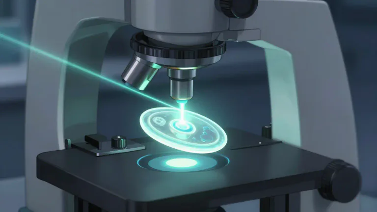 Visual representation of "confocal" - Relating to or denoting a type of fluorescence microscopy that improves optical resolution and contrast by using a spatial pinhole to block out-of-focus light.