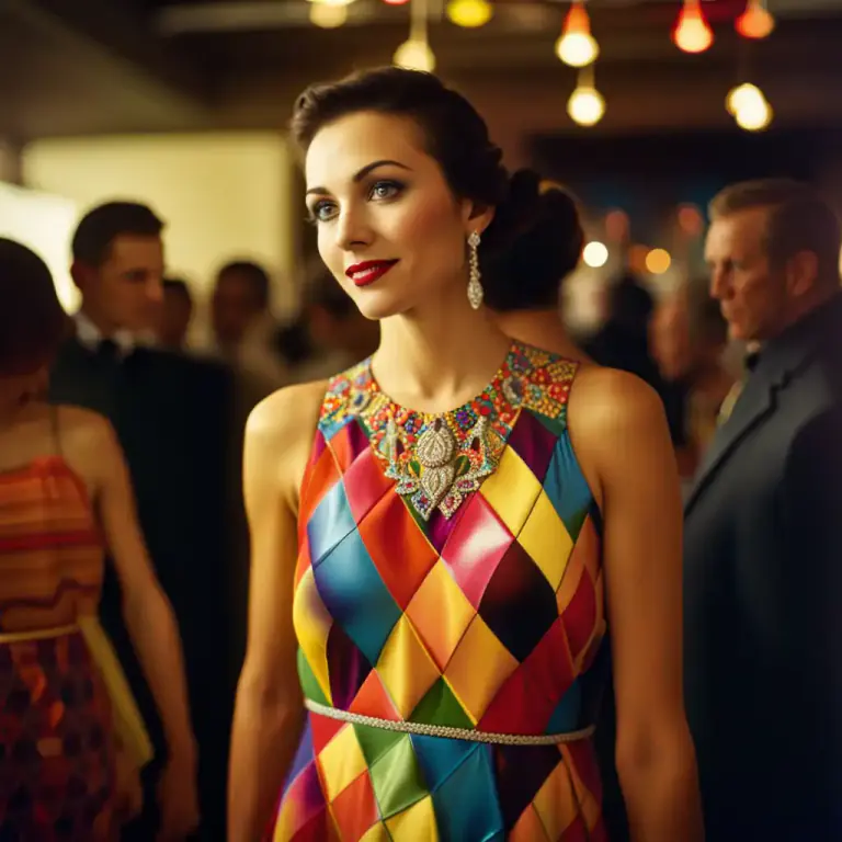 Visual representation of "harlequin" - Having a brightly colored or multicolored pattern, like that of a harlequin's attire.