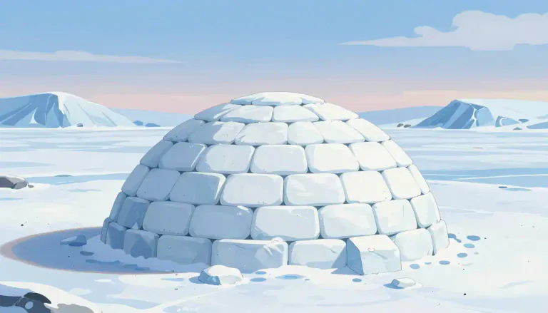 Visual representation of "igloo" - A small house made from blocks of snow, built by Inuit people in the cold, northern parts of North America and Greenland.