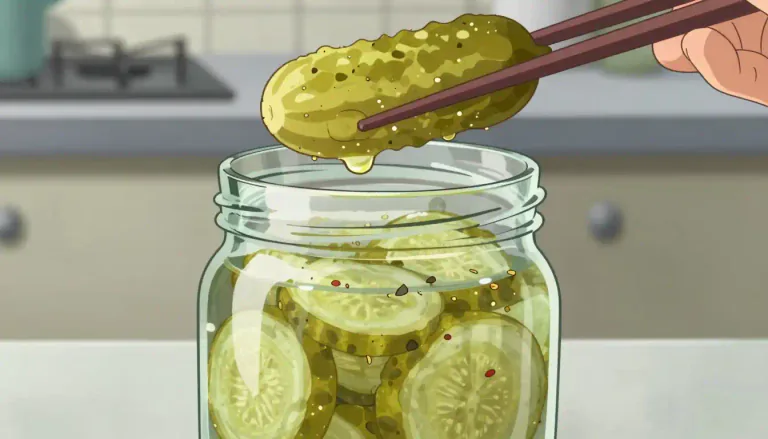 Visual representation of "pickle" - A cucumber preserved in vinegar or brine.