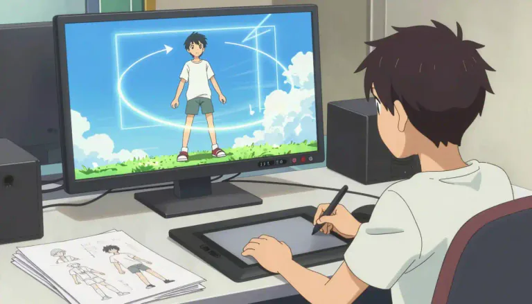 Visual representation of "animator" - A person who makes drawings move, especially in films or video games.