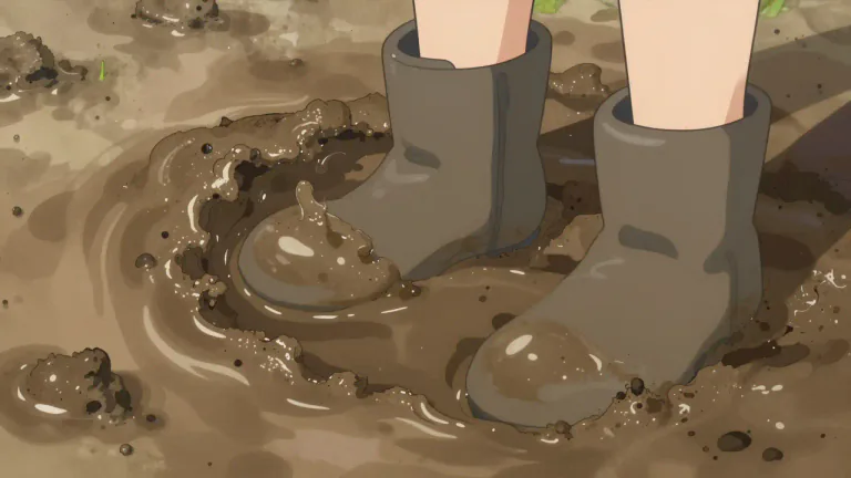 Visual representation of "mud" - A soft, sticky matter resulting from the mixing of earth and water