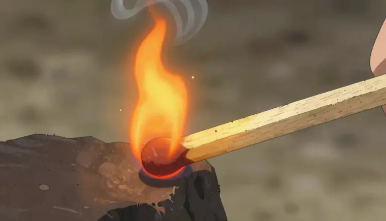 Visual representation of "match" - A stick that produces flame when you rub it on a rough surface