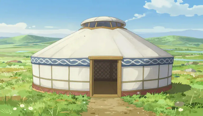 Visual representation of "yurt" - A circular tent used mainly by nomadic people in Asia