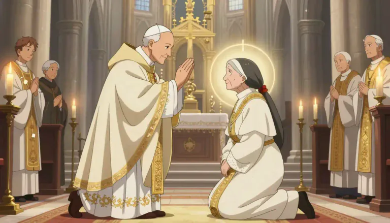 Visual representation of "canonize" - To declare a person as a saint in the Christian Church.