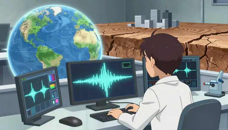 Visual representation of "seismology" - The study of earthquakes and the structure of the earth by examining vibrations.
