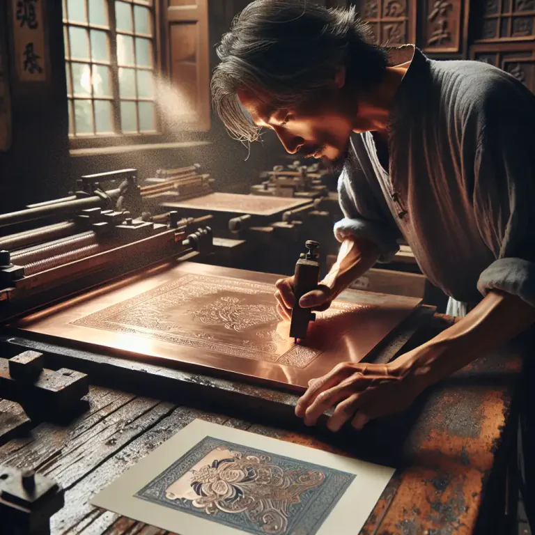 Visual representation of "copperplate" - A plate made of copper or a print made from one.