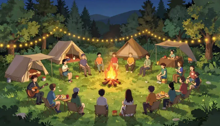 Visual representation of "campground" - A campground can also refer to a site where campers gather for community activities and events.