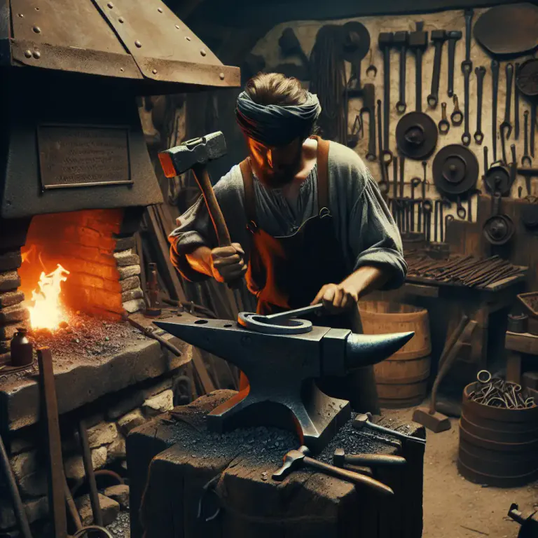 Visual representation of "brazier" - A craftsman or worker who makes and repairs things in iron by hammering, especially horse shoes.