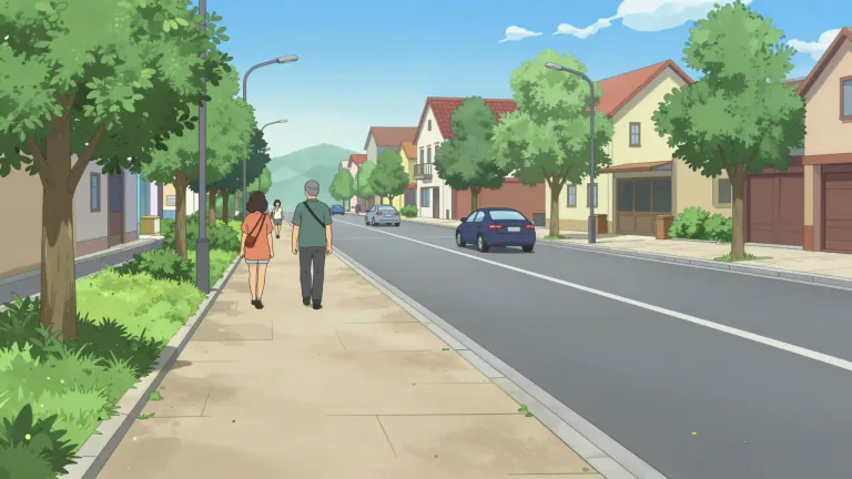 Visual representation of "sidewalk" - A path for people to walk along the side of a street or road