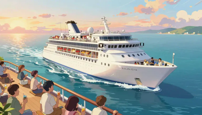 Visual representation of "cruise" - To travel on water in a leisurely way, often for pleasure.