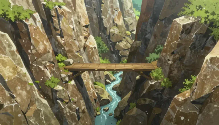 Visual representation of "ravine" - A deep, narrow valley with steep sides, usually formed by a river or stream over thousands of years