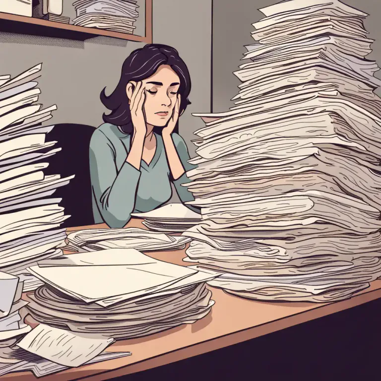 Visual representation of "be up to your ears in something" - To be very busy or overwhelmed with work or a task.