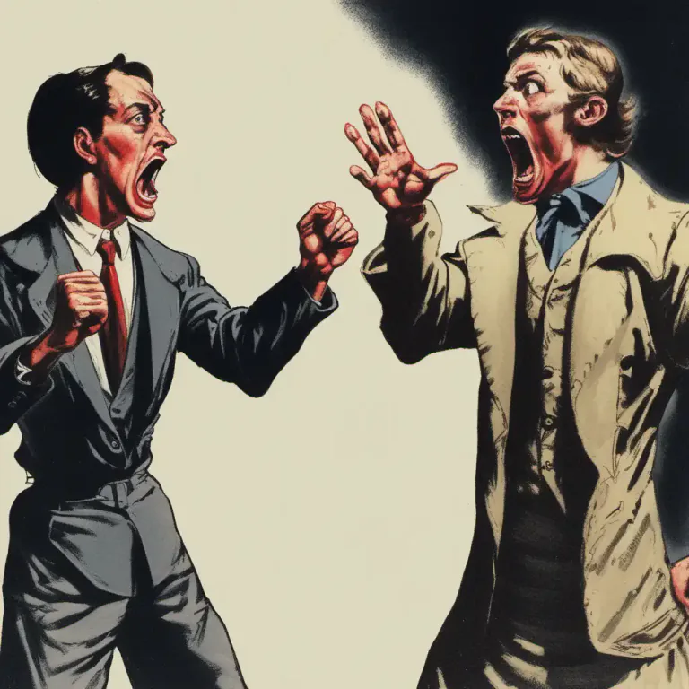 Visual representation of "lay/get your hands on somebody" - To touch or grab someone in a rough, violent manner
