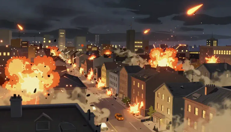 Visual representation of "bombard" - To attack continuously with bombs, shells, or other missiles.