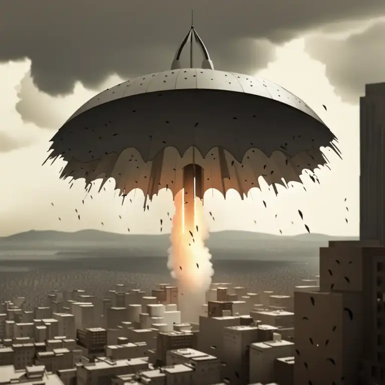 Visual representation of "umbrella" - A protective shield or screen, especially against nuclear fallout