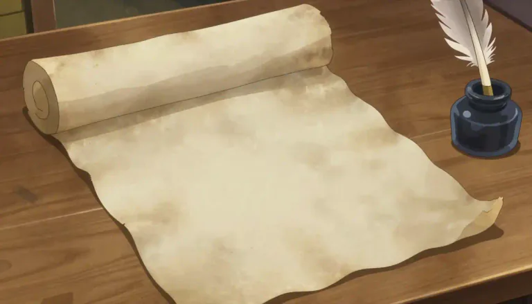 Visual representation of "parchment" - A thick paper-like material made from the skin of a sheep or goat, used in the past for writing.