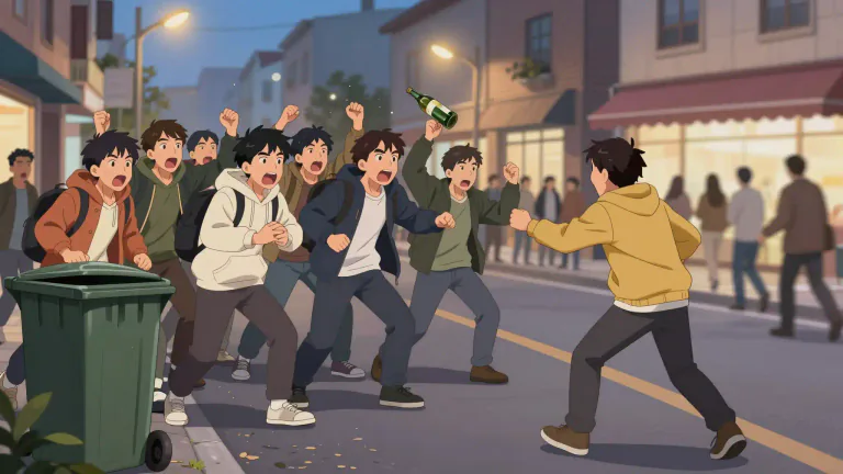 Visual representation of "hooligan" - A person who is aggressive and enjoys causing trouble, especially in public places
