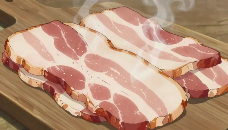 Visual representation of "bacon" - A type of salted and smoked meat from a pig's belly or back.
