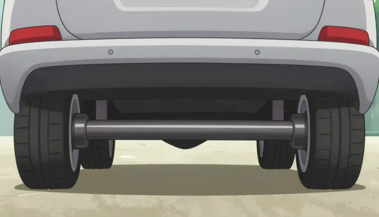 Visual representation of "axle" - A rod that connects two wheels in a vehicle