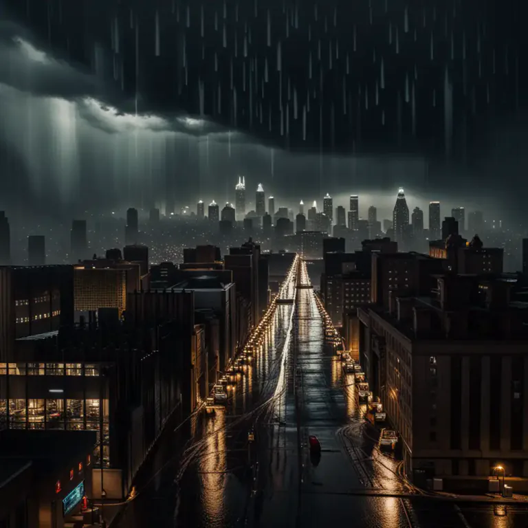 Visual representation of "pour out" - A large amount of something, such as rain, is produced or falls over a particular area
