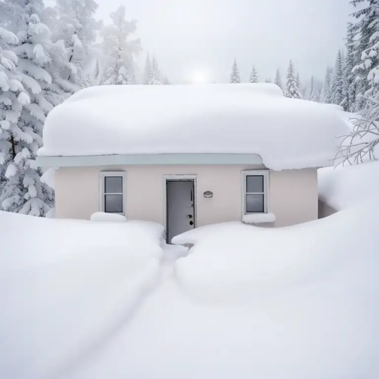 Visual representation of "be snowed in/up" - To be unable to leave a place because of heavy snowfall