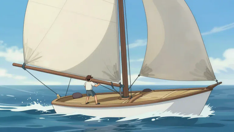 Visual representation of "gybe" - In sailing, it's a maneuver to change the direction of a sailboat by swinging the sail from one side to the other.