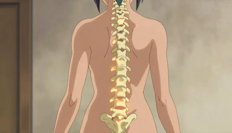 Visual representation of "spine" - The flexible pillar of bones in your back that helps you stand up straight.