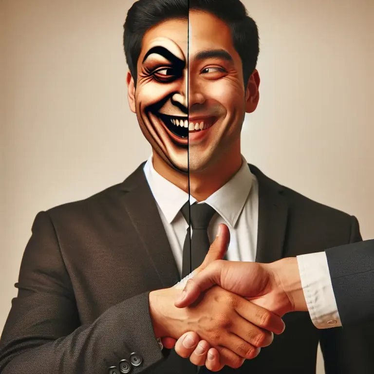Visual representation of "duplicity" - The state of being two-faced or having two sides