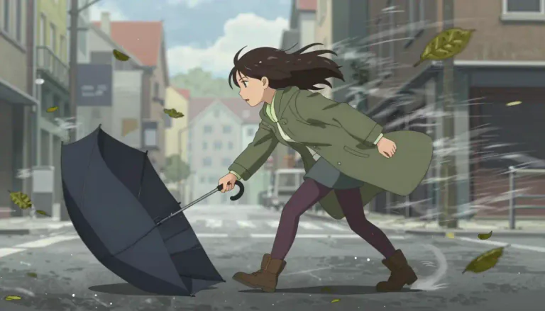 Visual representation of "blustery" - A day or weather that is windy and somewhat aggressive.