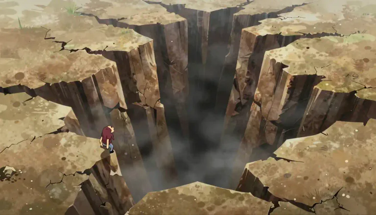 Visual representation of "chasm" - A deep, gaping hole in the ground or in the earth surface.