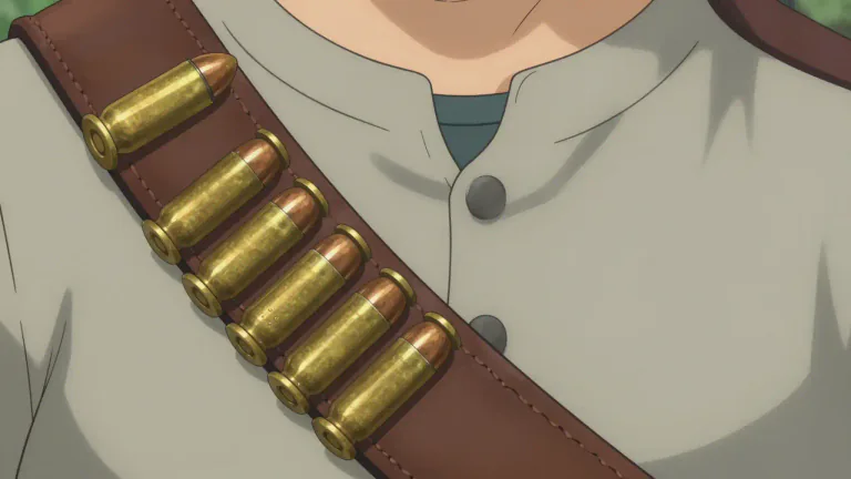 Visual representation of "bandolier" - A strap that is worn over the shoulder and supports bullets.