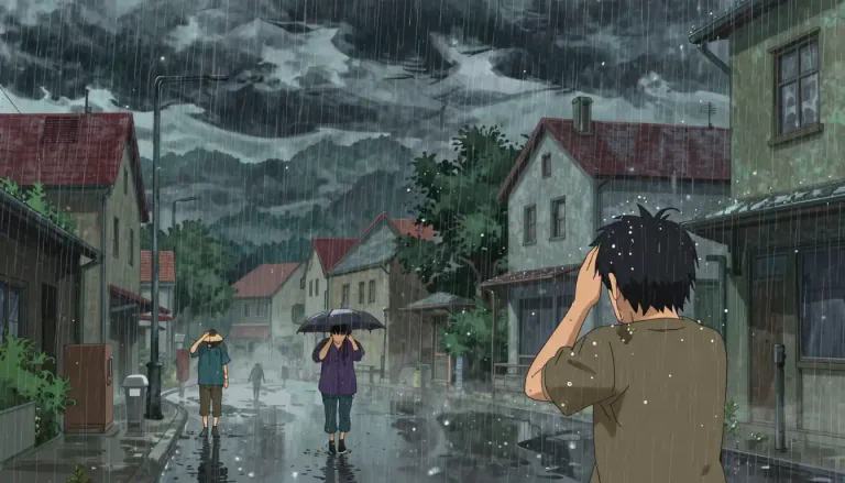 Visual representation of "downpour" - A heavy fall of rain that often starts suddenly