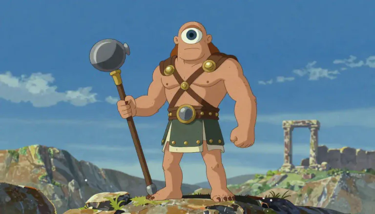 Visual representation of "cyclops" - A creature from Greek mythology with only one eye in the middle of its forehead.