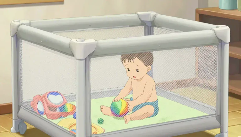 Visual representation of "playpen" - A playpen is a small enclosed space for young children, usually made of lightweight materials, to keep them safe while playing.