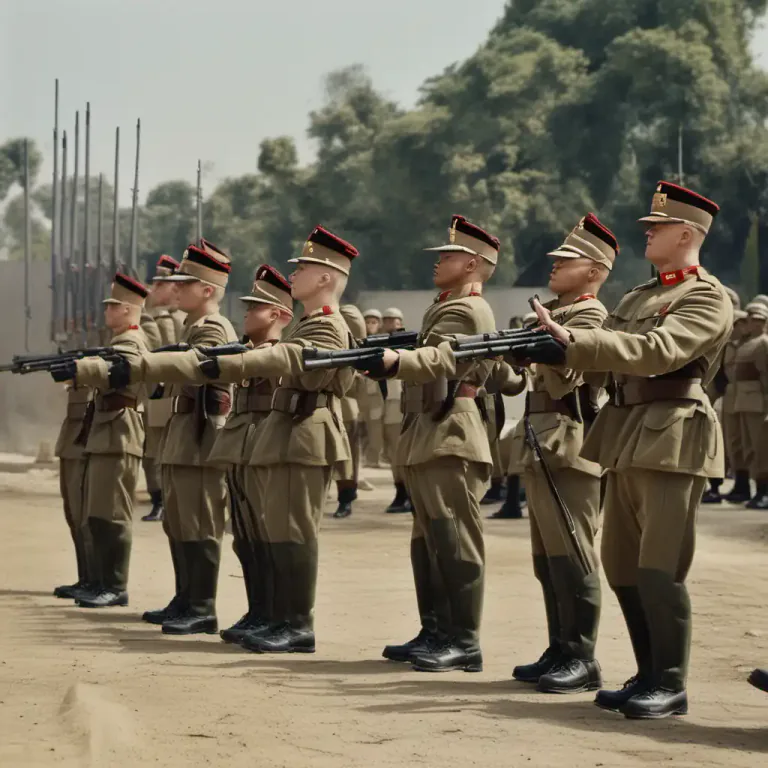Visual representation of "present arms" - In a military context, present arms is a command to hold one's weapon in a certain way to show respect or salute.